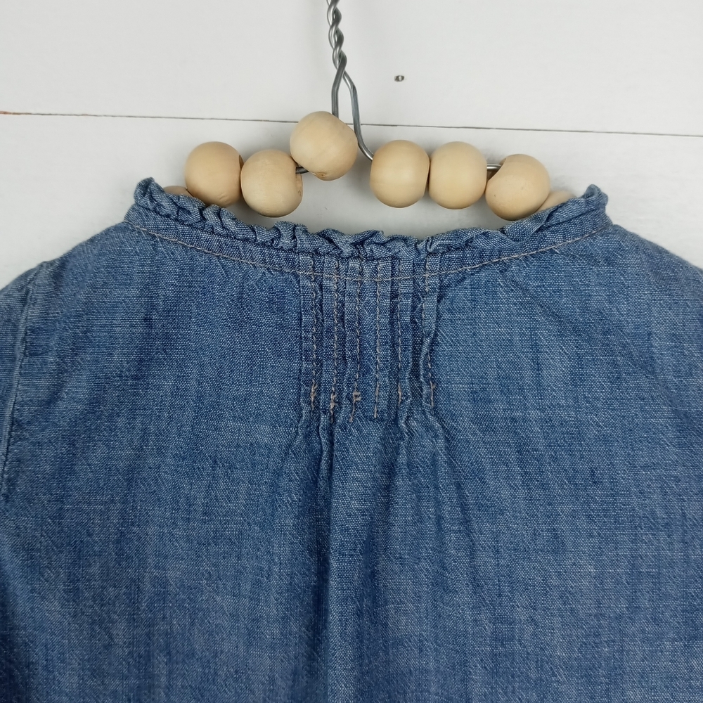 Baby Gap girls size 18-24 chambray ribbed button down dress metal buttons ruffle - Picture 5 of 6